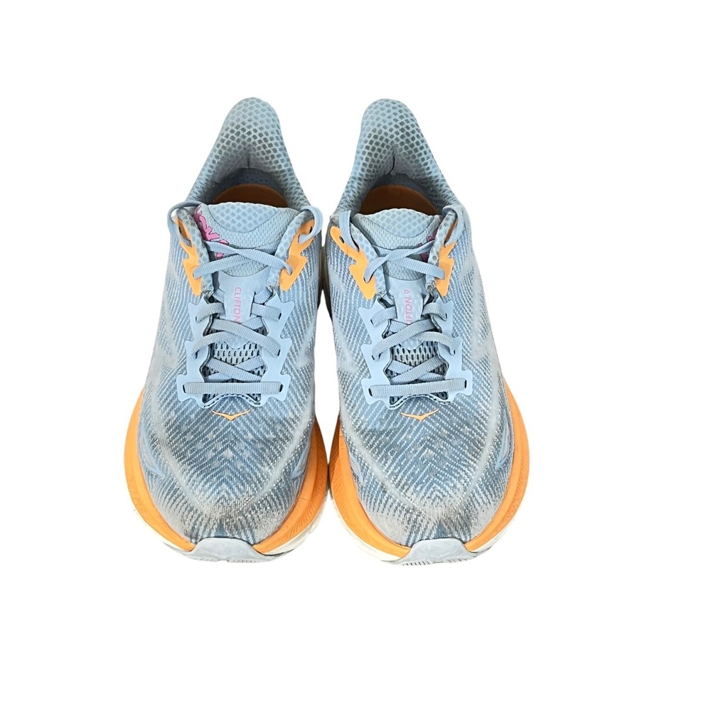 Hoka Clifton 9 Running Shoes Womens Size 10.5 Blue Orange Athletic‎ Sneakers